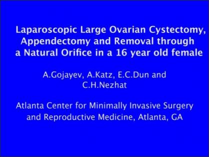 Laparoscopic Large Ovarian Cystectomy, Appendectomy and Removal through a Natural Orifice in a 16 ye