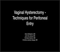 Vaginal Hysterectomy - Techniques for Peritoneal Entry